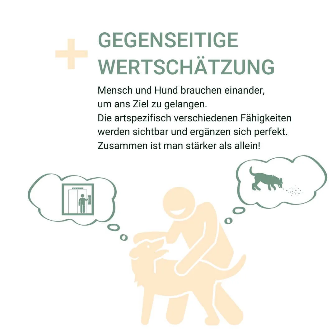 Illustration zur gegenseitigen Wertschätzung von Mensch und Hund.