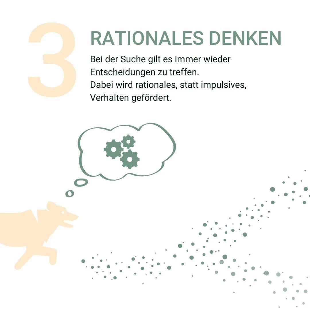 Illustration eines Hundes, der nachdenkt, mit Zahnrädern im Kopf.